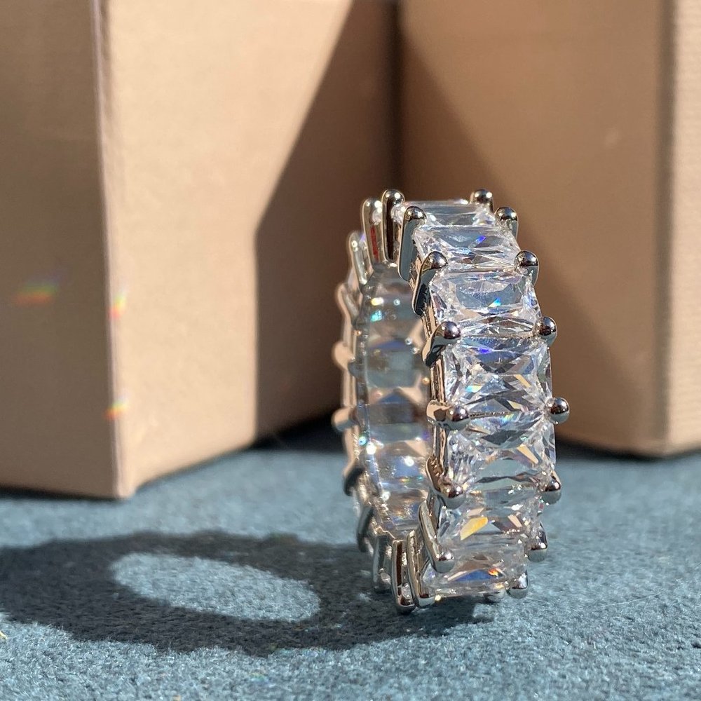 Silver Eternity Engagement Band Tennis Ring Size 8